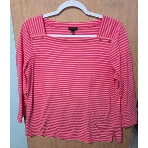 Talbots Size‎ M Women's Striped Boatneck 3/4 Sleeve Top Pink Casual Blouse
